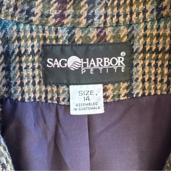 *Vintage* Sag Harbor Wool Blend Plaid Blazer Size 14P - Picture 3 of 5